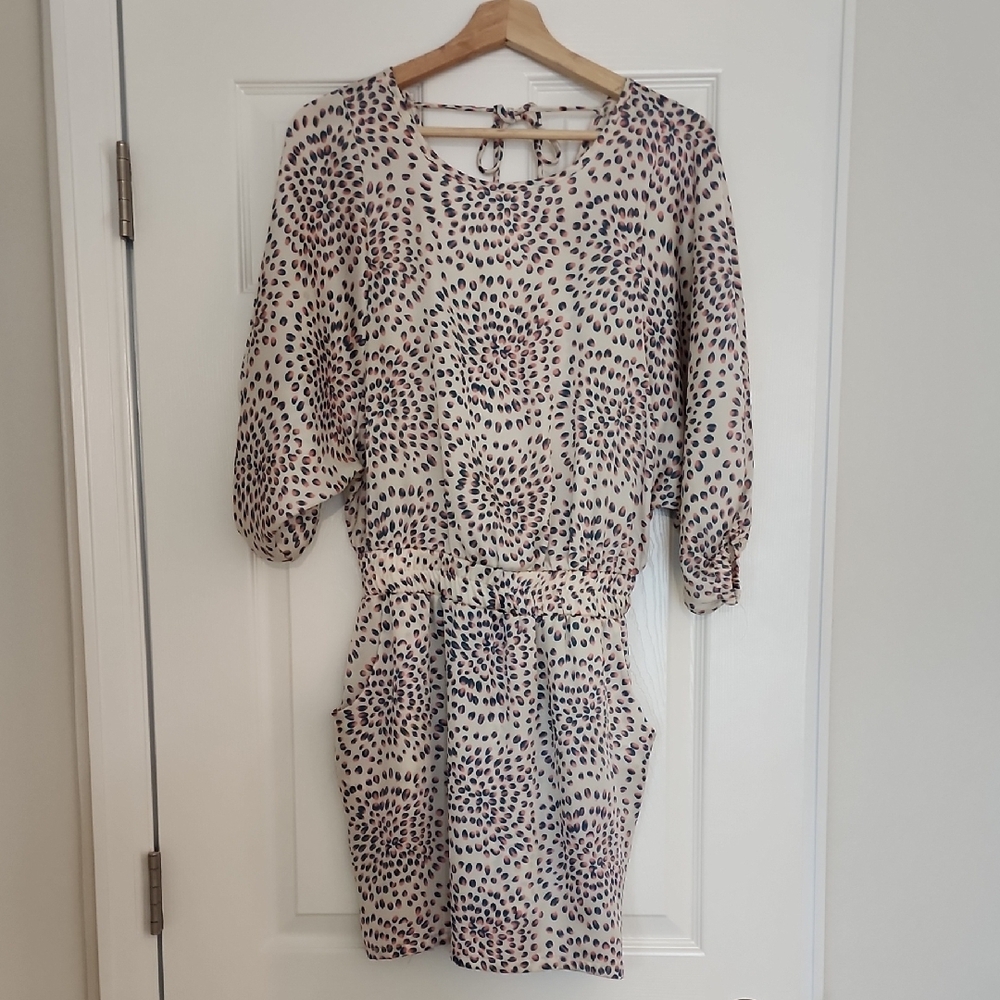 Pink and Blue Sheath Mini Dress with 3/4 Dolman Sleeves for Casual Occasions